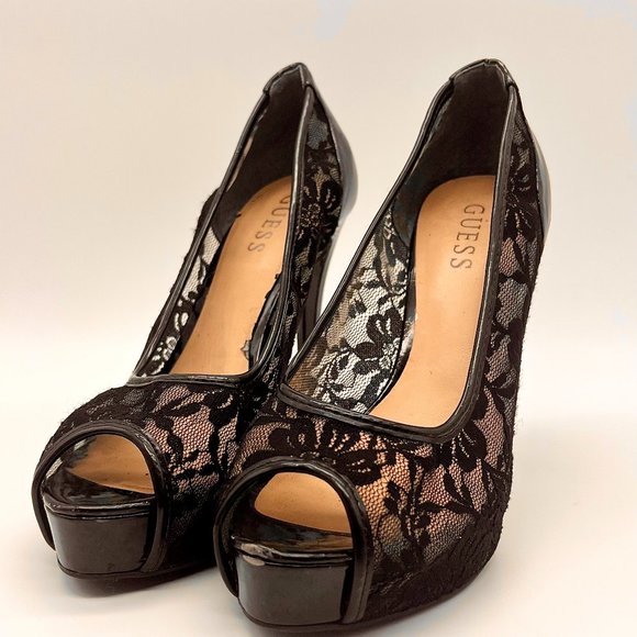 Guess Shoes - Guess Lace Peep Platform Heels - Size 7 - Gaminata - Gently Used